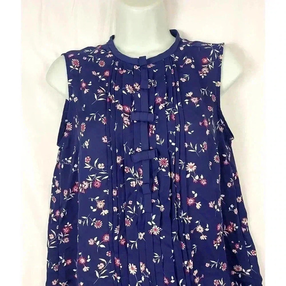 LC by Lauren Conrad Blue Floral Print Top Blouse SMALL Sleeveless - Picture 10 of 11